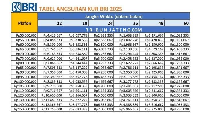 Tabel KUR BRI 2025 Pinjaman Rp100-Rp500 Juta, Ini Cara Ajukan Online ... KUR BRI Desember 2025: Dapatkan Modal Usaha Rp20 Juta, Cicilan Murah Mulai Rp50 Ribuan, Cek Cara Ajukannya!